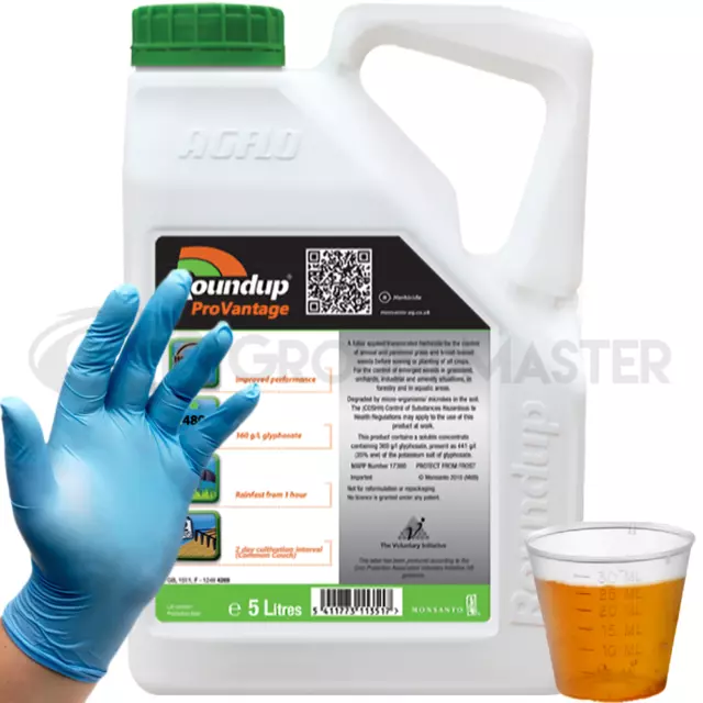 1 x 5L Roundup Pro Vantage 480 Strong Glyphosate Weedkiller + Free Cup & Gloves