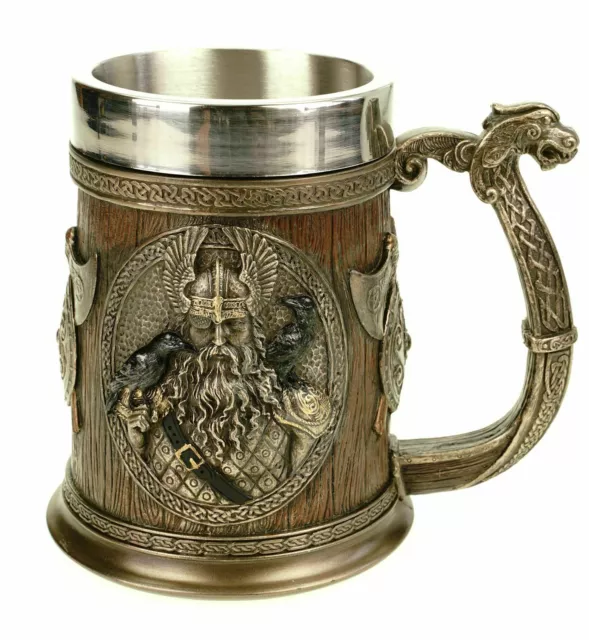 Wikinger Krug  mit Metalleinsatz Becher Trinkgefäß Krug Odin Kelch Thor und Odin