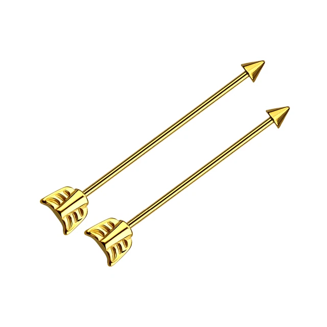 PAIR GOLD STEEL ARROW 14G 1.5" INDUSTRIAL BARBELL Ear PIERCING CARTILAGE RING