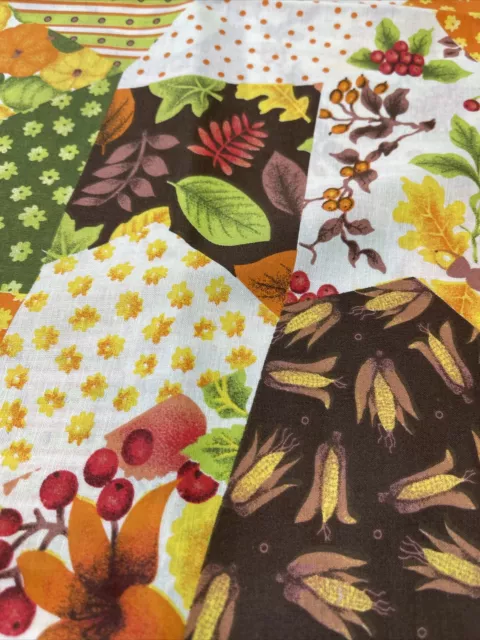 Vintage Barn Autumn Crazy Quilt Fall Print Cotton Fabric - FQ Or Continuous Cu