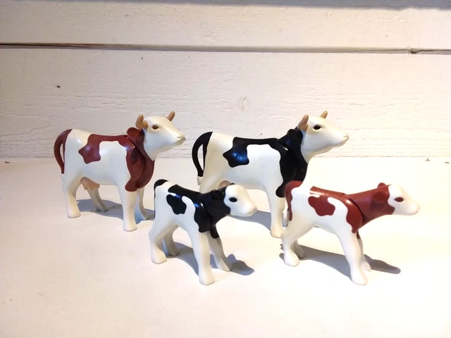 Lot Playmobil Ferme Avec Vache, Veau Et Accessoires - Bon état, Thème Campagne