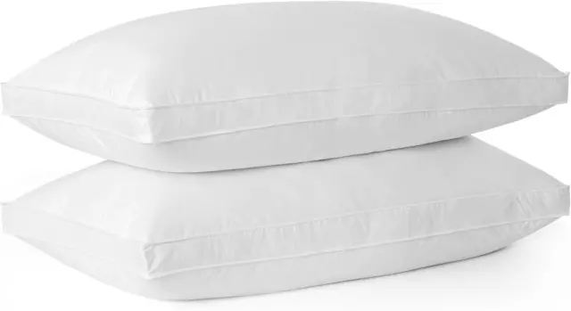 Goose down Feather Gusseted Bed Pillows, Pillows King Size Set of 2, 100% Soft C