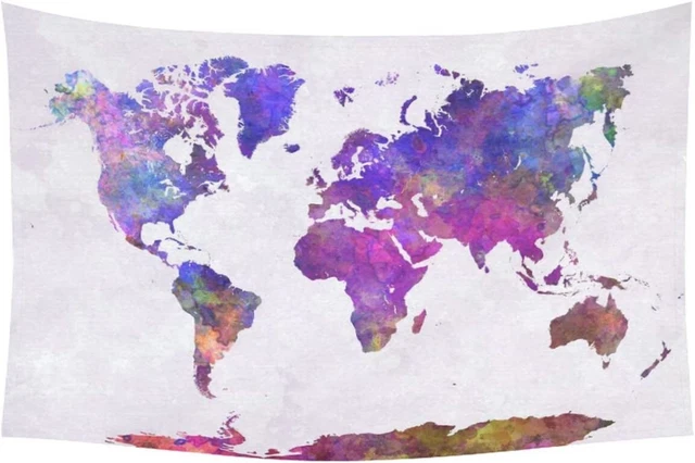 InterestPrint Abstract Art Painting Home Decor Watercolor World Map Tapestry