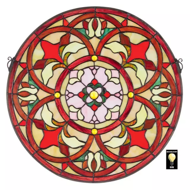 Design Toscano Baroque Floral Medallion Tiffany-Style Stained Glass Window