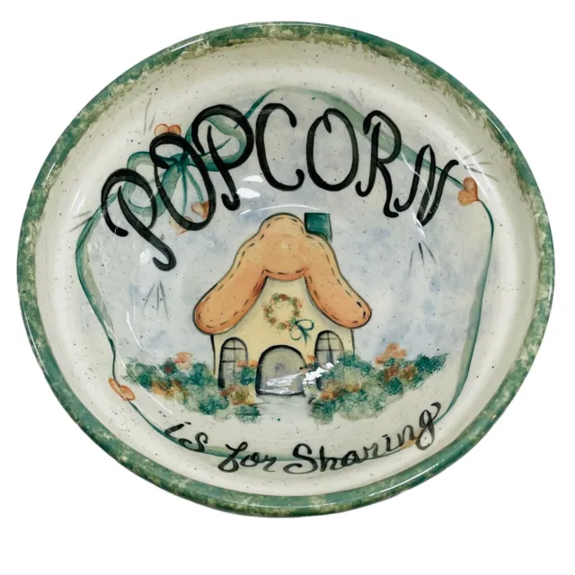 Popcorn Bowl Ceramic 8.5” Serving Sharing Family Colorful House Big Wide Pottery