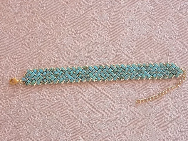 Bracelet en perles half tila miyuki turquoise et doré