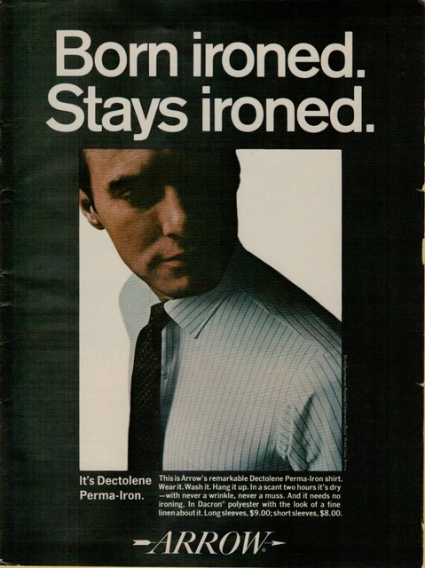 1966 Arrow Dectolene Perma-Iron White Blue Striped Shirt VINTAGE PRINT AD