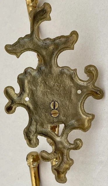 Set of 2 Vtg Antique Style Ornate Solid Brass Triple Coat Key Hat Hanger Hooks 15