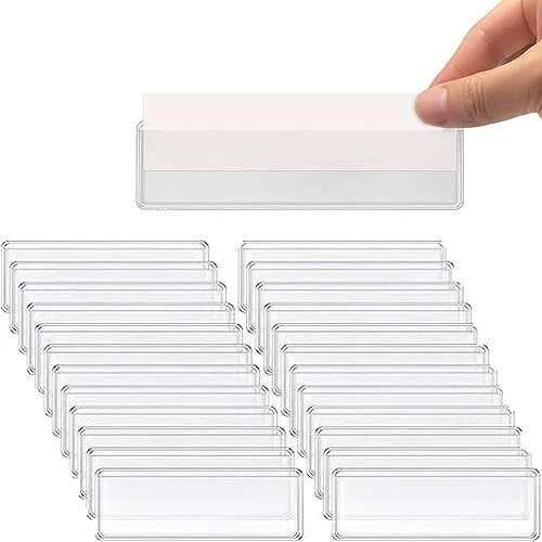 Label Holders Adhesive Shelf Tag Clear Shelf Tag Index Card Pockets Plastic D...
