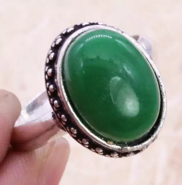 Gorgeous Green Onyx 925 Silver Plated Ring of US Size 8.75 Ethnic