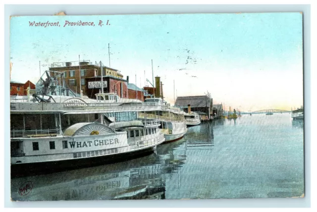 1908 View of The Waterfront, Providence Rhode Island, RI Postcard