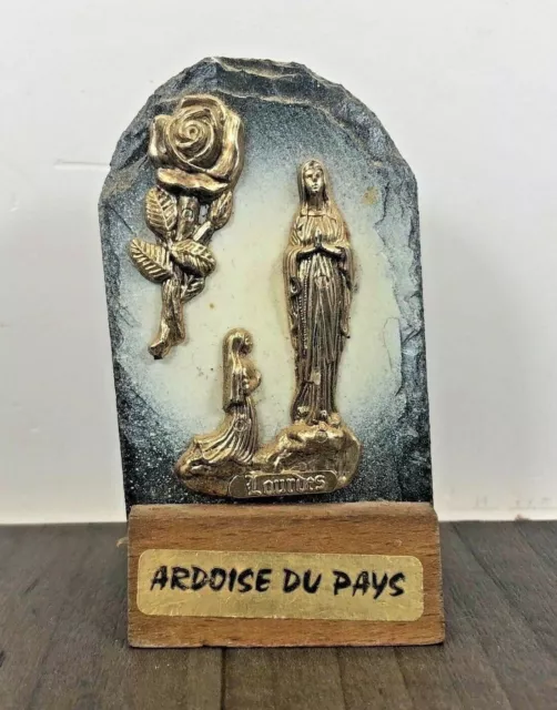 Our Lady of LOURDES - ARDOISE DU PAYS - Wood & Pyrenees Slate PLAQUE