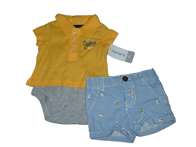 Carter's Newborn Boy Little Captain Shorts Set Baby Size NB Bodysuit Summer NWT