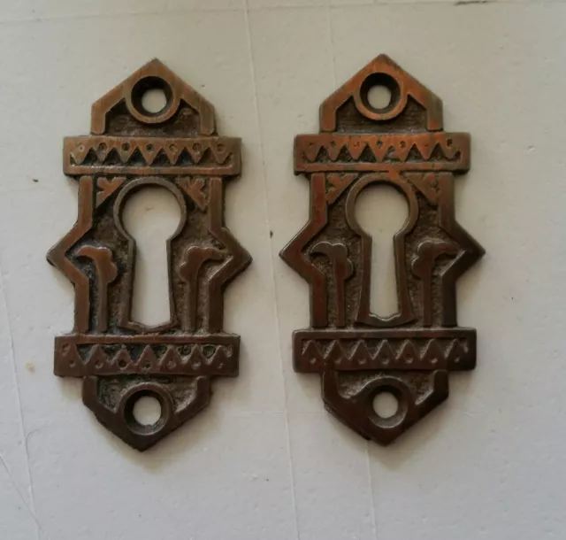 Pr Decorative Antique Victorian Key Hole Covers  Cast Iron Original Finish (N211
