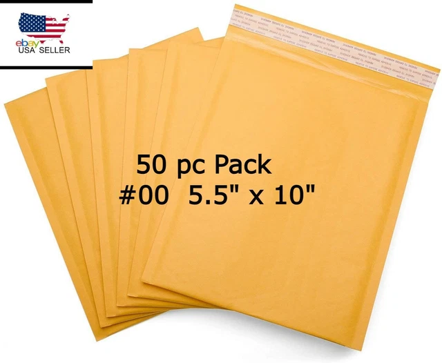 50 #00  5x10 Kraft Paper Bubble Padded Envelopes Mailers Shipping Bags USA