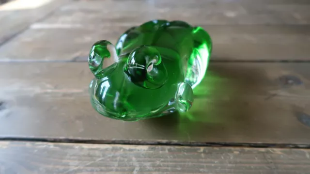 Huge Large Green Glass Hand Made Frog Sculpture Paperweight 6.5"