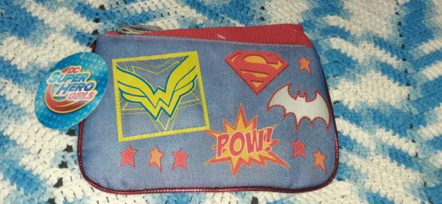 DC Super Hero Girls Wonder Woman, SuperGirl, BatGirl Denim Look Pencil Case NEW