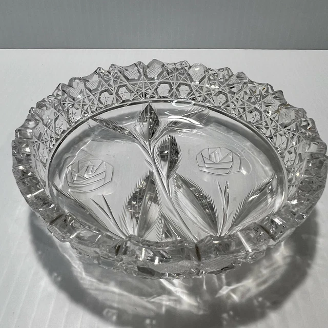 Antique American Brilliant Period Rose Pattern Sawtooth Candy Nut Small Bowl 2