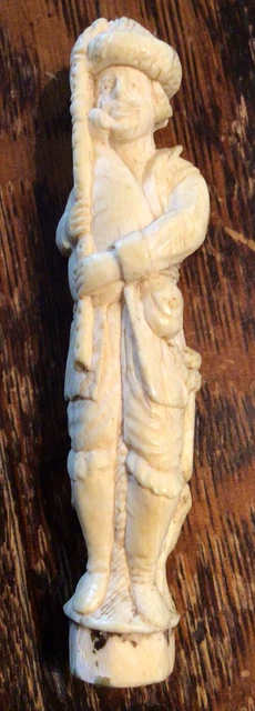 Antique 17th 18th Century Hand Carved “Bagpiper” Knife Fork HANDLE