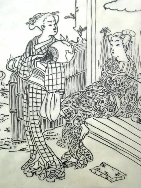 Unbekannt / Tuschzeichnung 2 Japanerinnen Japonismus / 1900-10 Johannes Martini 3