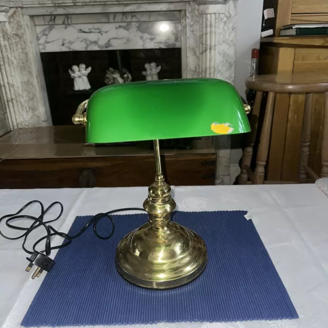 Vintage Retro BANKERS /BARRISTER’S GREEN GLASS Brass Gold Table Desk Lamp