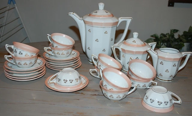 Ancien Service à Café En Porcelaine De Limoges Rose - Décor Fleuri, Style Victorien