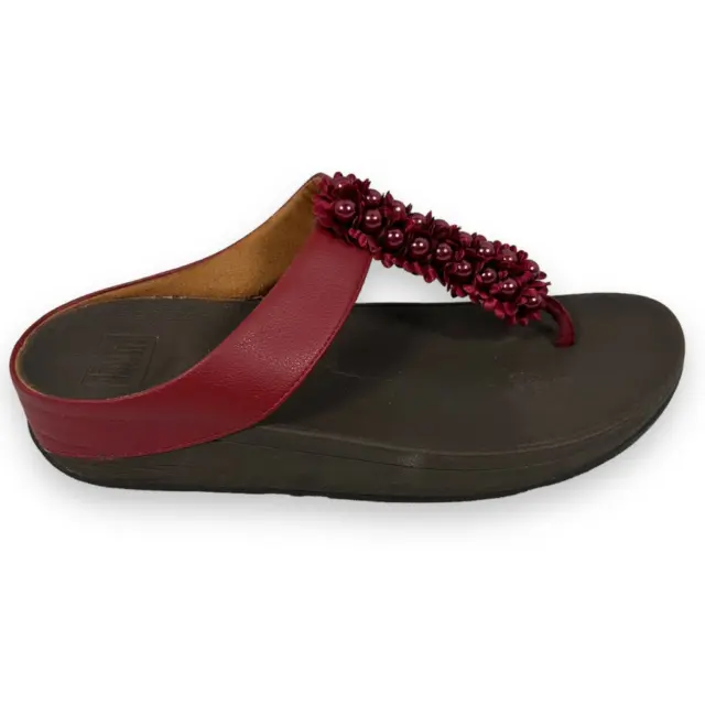 Fitflop Womens Verna Thong Sandals Red Beaded Low Heel Wedge Slip On Eur 42 10