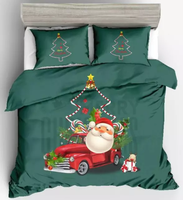 3D Santa Claus Car  Christmas Quilt Duvet Cover Xmas Bed Pillowcases Gift