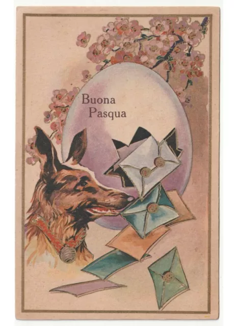 1934 cane lupo uovo di Pasqua biglietti augurali cartolina pasquale d'epoca