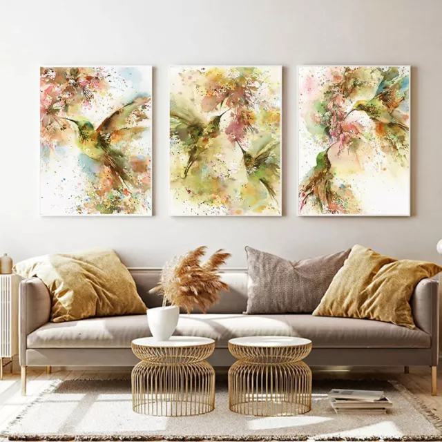 Watercolor Hummingbird Poster Abstract Bird Flower Canvas Painting Canvas Mural