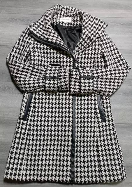 Calvin Klein Coat Adult Size 4 Black & White Houndstooth Wool Blend Heavy Womens