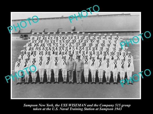 OLD LARGE HISTORIC PHOTO OF SAMPSON NEW YORK THE USS WISEMAN NAVY CREW c1943