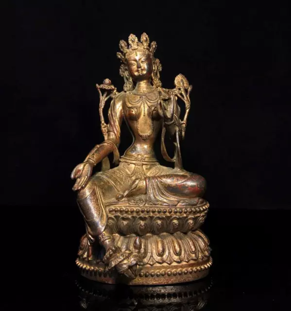 28.5CM Old Chinese Bronze Gilding Statue Buddha CK153