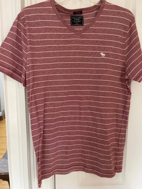 Abercrombie and Fitch  Mens Medium Pink/Mauve striped MUSCLE Short Sleeve Shirt
