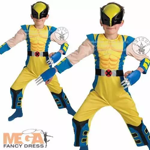 Wolverine X-Men Boys Fancy Dress Kids Superhero Child Comic Book Costume 3-8 Yrs