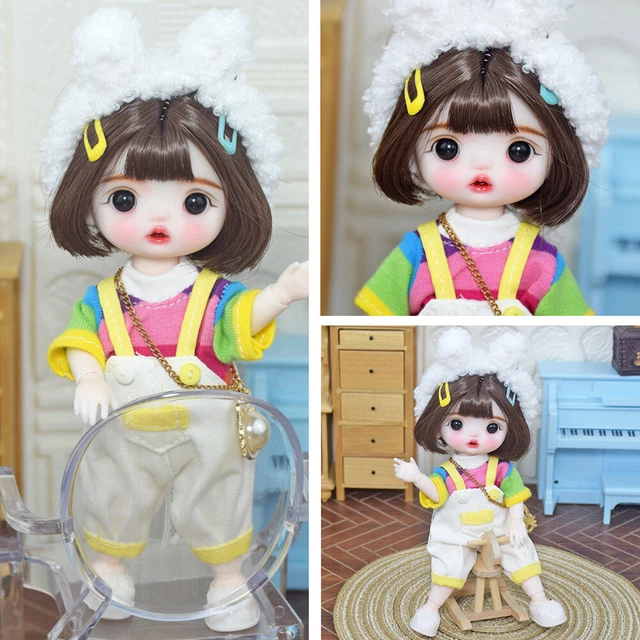 Mini 1/8 BJD Doll with Full Set Clothes Wig Hairband Xmas Gift Girls B-day Gifts