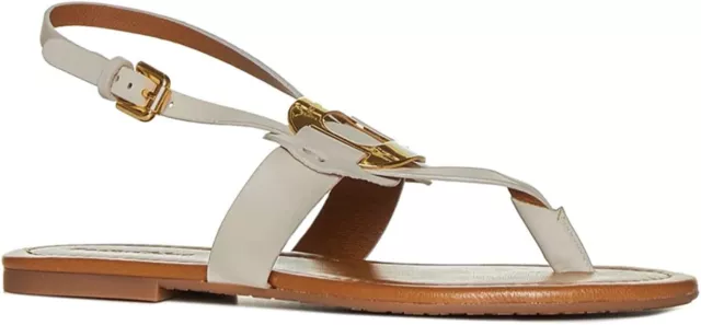 See By Chloe Women Chany 101-Natural Flat Thong Cognac White Leather Sandals New