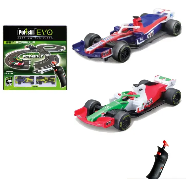 Pista EVO Polistil 227 cm di percorso  estensibile + 2 auto formula 1 scala 1:43