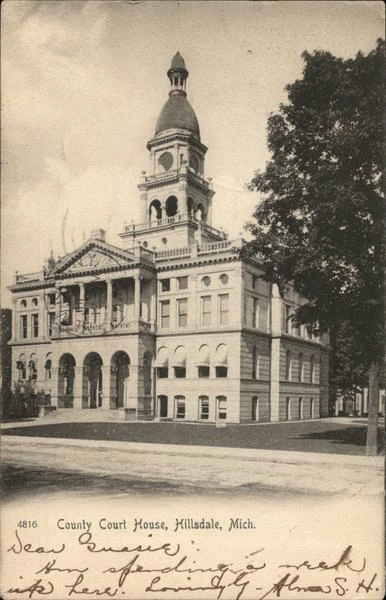 1905 Hillsdale,MI County Court House Rotograph Michigan Antique Postcard Vintage