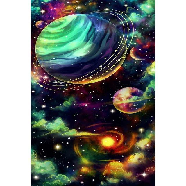 Planets in Sky Oil Paint By Numbers Kit DIY Acrylic Painting on Canvas Frameless