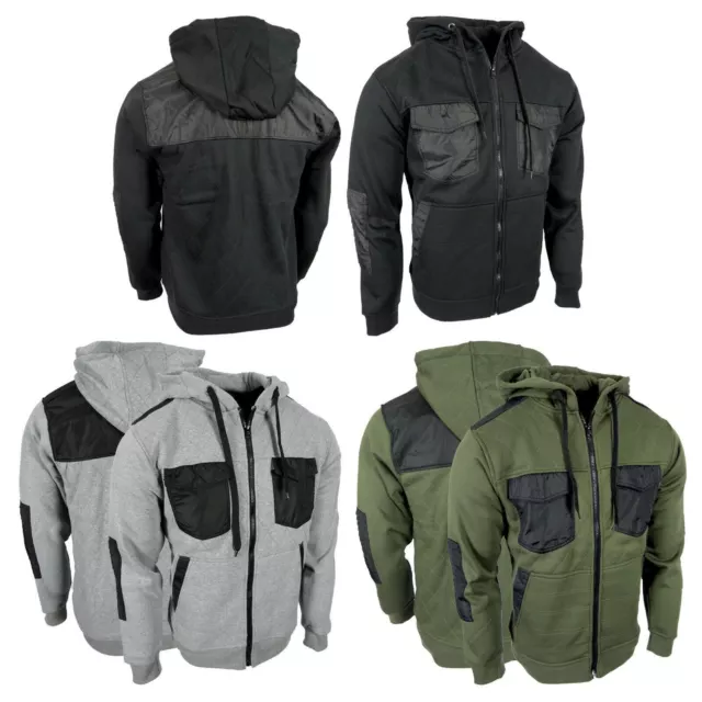 Fleece Hoodie Jacket Mens Full Zip Up 4 Pocket Diamond Stitch Shoulders Slim Fit