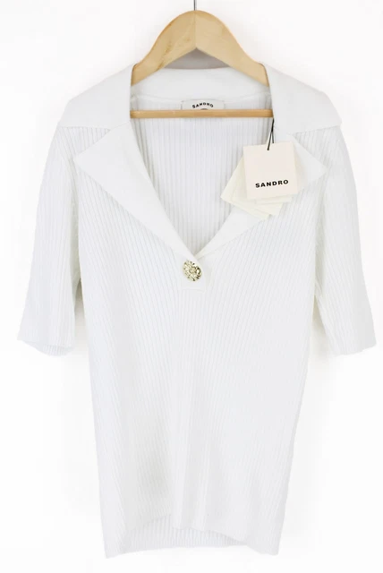 Sandro Jam Maglione Donna XS Pullover Misto Seta Scollo A V Tight Maglia Manica