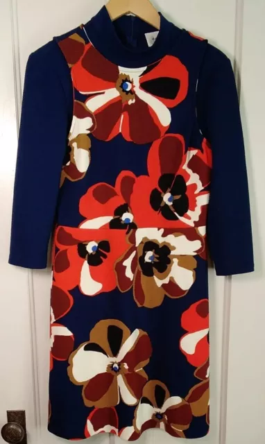 ECI Women's Blue Orange Floral Mock Neck 3/4 Sleeve Zip-Back Sheath Dress Size M