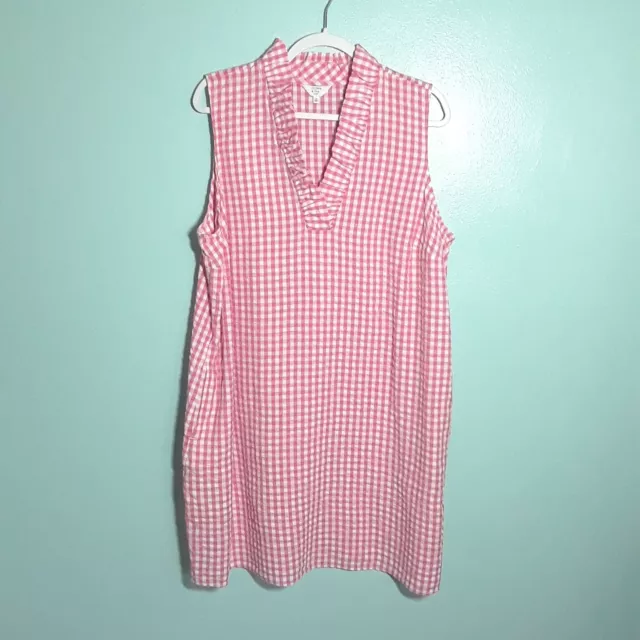 Crown & Ivy Gingham Seersucker Dress, size 2X, VGUC! White Pink A-line Pockets!