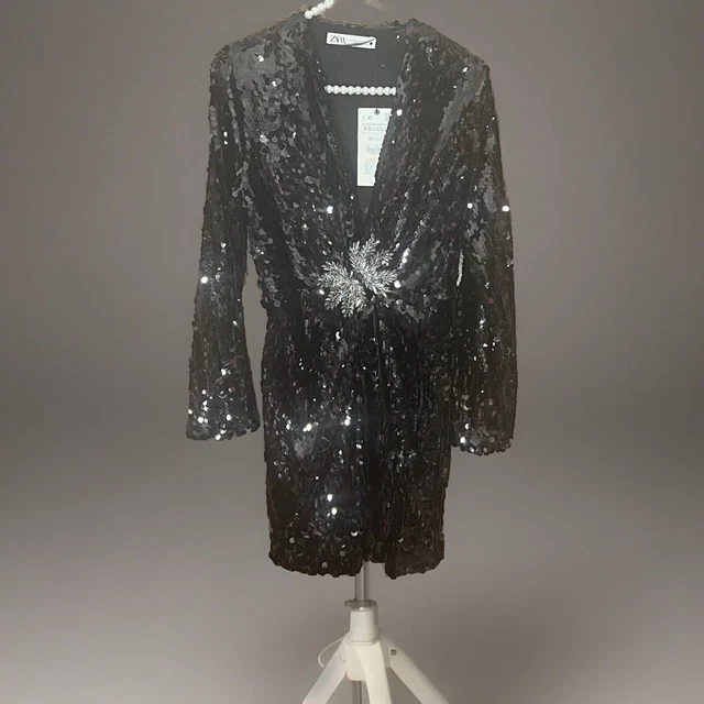 ZARA SHORT BLACK Sequin Dress/Jewel Decor Xs Nwt PicClick UK