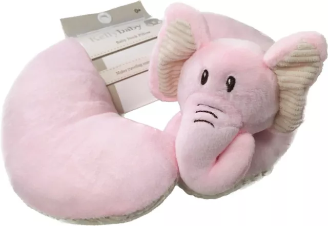 KellyBaby PINK ELEPHANT Baby Neck Pillow with Cream Trim TRAVEL SAFE-COMFORTABLE