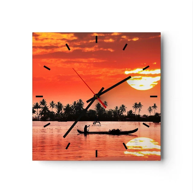 Horloge Murale Décorative En Verre - Image Coucher De Soleil 60x30 Cm - Mouvement Quartz