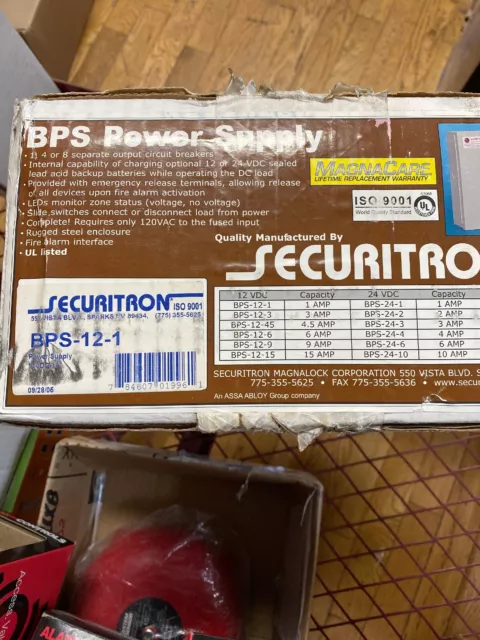 SEALED Securitron BPS-12-1 Power Supply  12VDC - 1 Amp  Assa Abloy