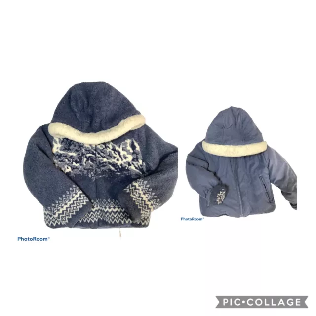 Rothschild Girls Blue Hooded Fleece Winter Jacket Reversible Size S 7/8 Nordic