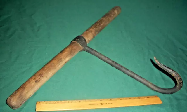 Antique Hand Forged 2-Man Iron Hay / Meat Hook Blacksmith Primitive Farm Tool